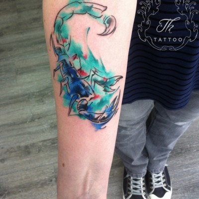 Tatuaj Scorpion_Watercolor Scorpion Tattoo, Tatuaj watercolor, Tatuaje bucuresti, tatuaje, tatuaj mana, tattoo